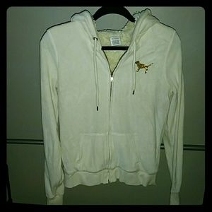 PINK velour zip jacket with faux fur inside lining